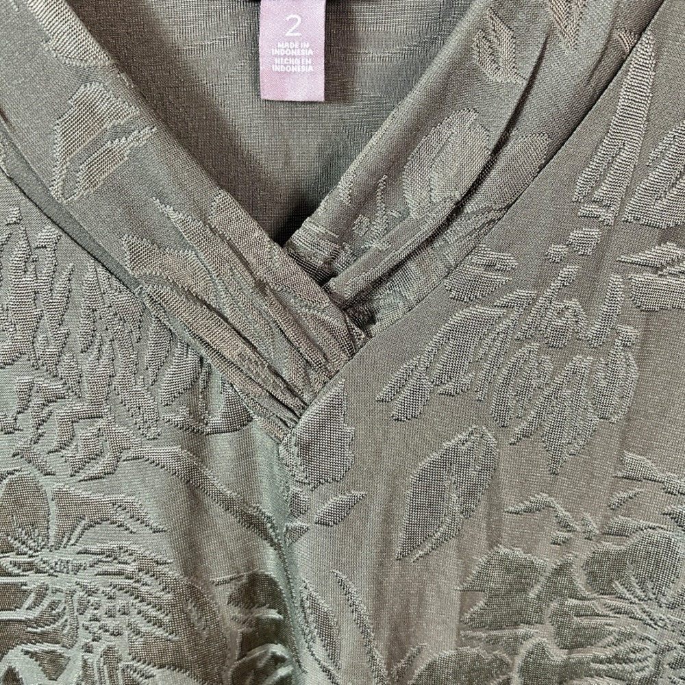 Chicos Womens Top Green Floral Jacquard V Neck Long Sleeve Size 2 Burnout Floral - Picture 6 of 8